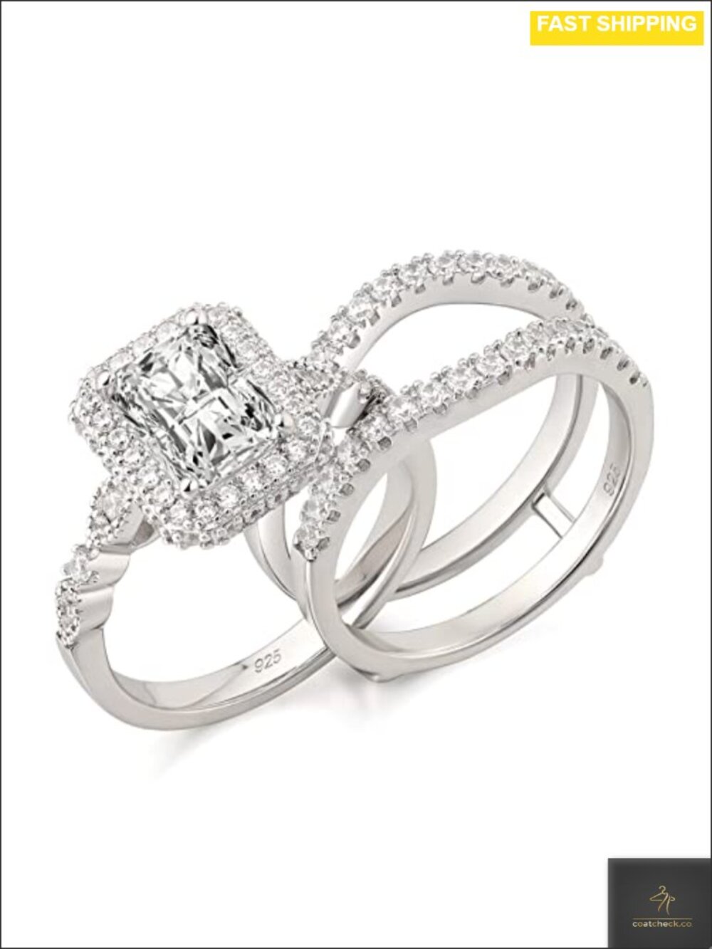 Sterling Silver Moissanite Wedding Ring Set Radiant Cut Bridal Rings